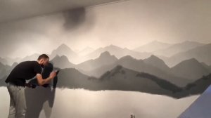 Рисунок гор на стене своими руками/Drawing mountains on the wall with paint