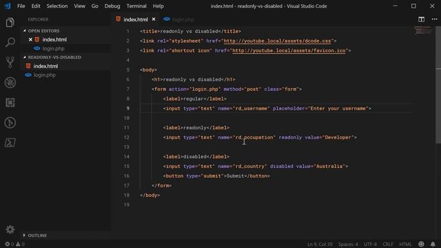 Difference between "readonly" and "disabled" - HTML Tutorial смотреть онлайн