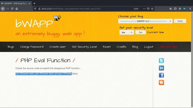 BWAPP - PHP Eval Function