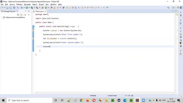 Java Program for intaking two numbers using Scanner and printing their sum смотреть онлайн
