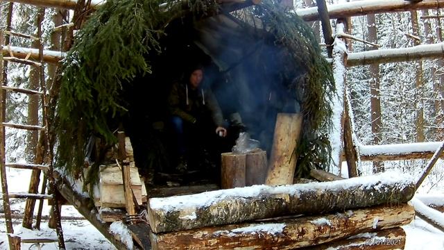 FORT IN THE WOODS . Bushcrafting walls around the shelter . Solo BUSHCRAFT camp. No talking смотреть онлайн