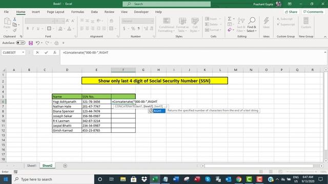 Show only last 4 digits of Social Security Number (SSN) in Excel смотреть онлайн