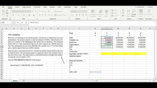 Operating Cash Flow (OCF) & Net Present Value (NPV) Calculation Using Excel смотреть онлайн