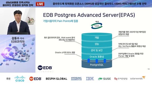 [클라우드 운영전략] 클라우드에 최적화된 오픈소스 DBMS와 성공적인 클라우드 DBMS 마이그레이션 수행 전략_EDB코리아_김동수 이사 смотреть онлайн