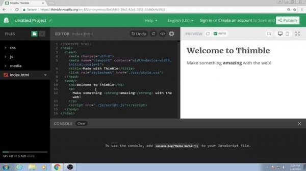 Mozilla Thimble (Webmaker)  Online code editor
