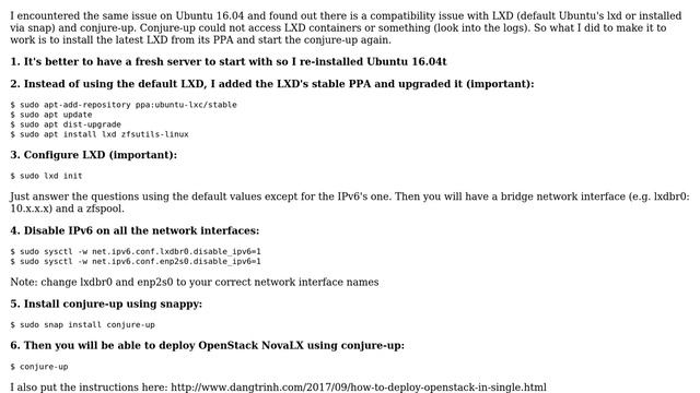 Conjure Up : Unable to deploy OpenStack Cloud on LXD Configuration Ubuntu 16.04LTS (LXD not found) смотреть онлайн