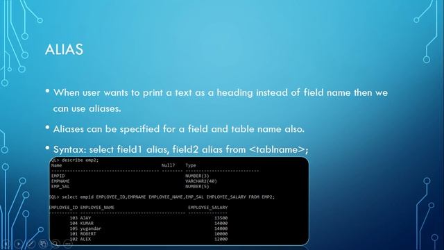 Using ALIAS Option With Select Command, SQL Basics Tutorial - 18 смотреть онлайн