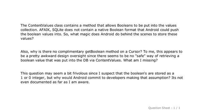 Android : Why does ContentValues have a put method that supports Boolean? смотреть онлайн