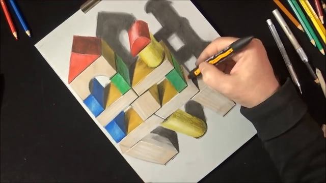 How to Draw Wooden Building Toy - Drawing 3D Trick Art - By Vamos смотреть онлайн