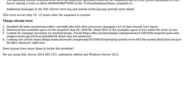 Database snapshot "The requested operation could not be completed due to a file system limitation" смотреть онлайн