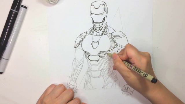 Markers Drawing❤ IRON MAN Ink sketch process смотреть онлайн