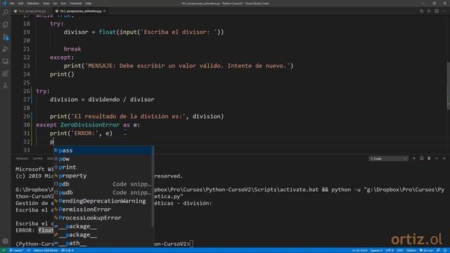Python Curso V2: 228 Tratamiento de la Excepción ZeroDivisionError con un Bloque try...except смотреть онлайн