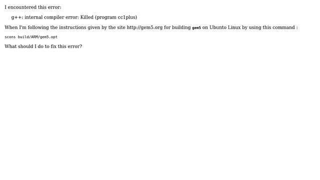 Ubuntu: this error : g++: internal compiler error: Killed (program cc1plus) смотреть онлайн