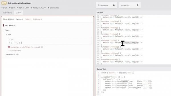 Calculating with functions (codewar) in javascript