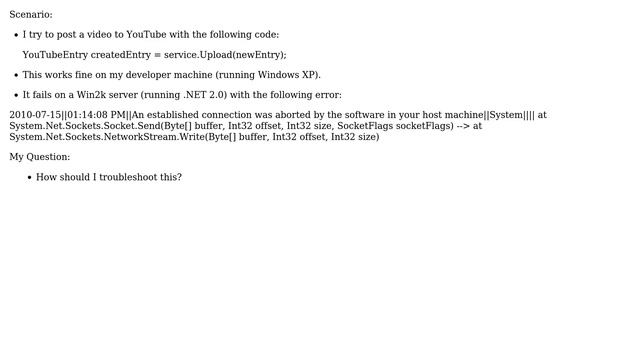 .NET 2.0: An established connection was aborted by the software in your host machine смотреть онлайн