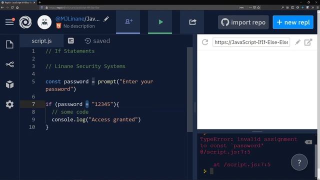 JavaScript If-Statement (Password Checker v1) смотреть онлайн