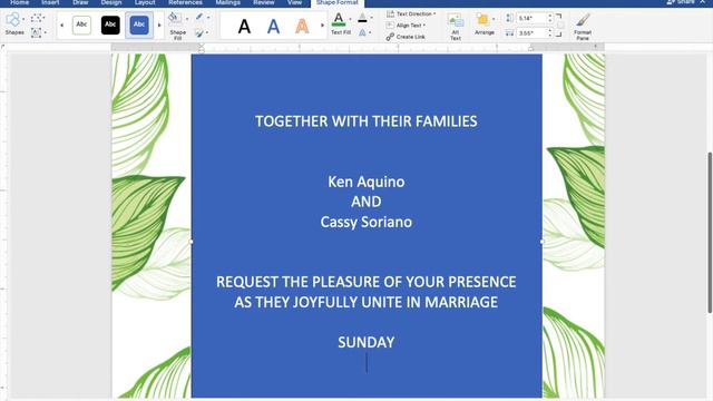 GREEN LEAFY | How to make WEDDING INVITATION in Microsoft Word (MS Word) | Cassy Soriano смотреть онлайн