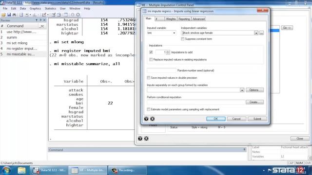 Multiple imputation in Stata®: Setup, imputation, estimation--regression imputation смотреть онлайн