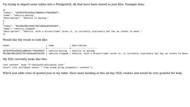 Databases: How to import json table into PostgreSQL table? смотреть онлайн