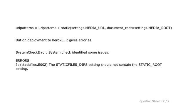 Django : django The STATICFILES_DIRS setting should not contain the STATIC_ROOT setting смотреть онлайн