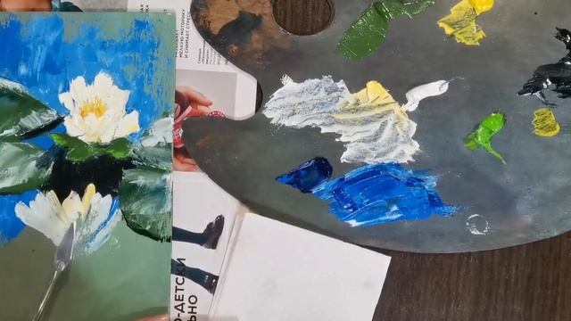 I draw water lilies with a palette knife. Рисую кувшинки мастихином за 20 минут смотреть онлайн