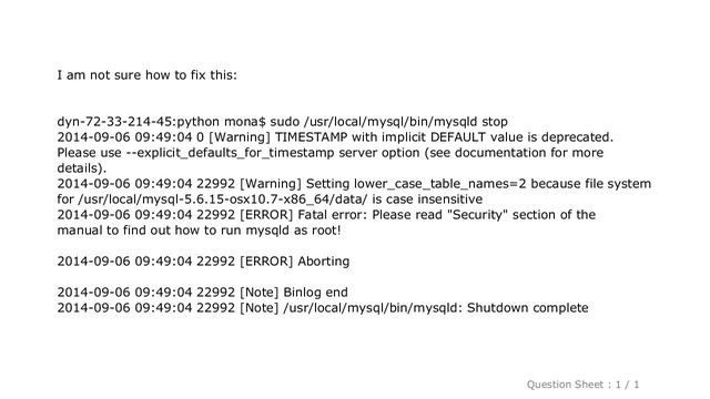 MySQL : Fatal error: Please read "Security" section of the manual to find out how to run mysqld as смотреть онлайн