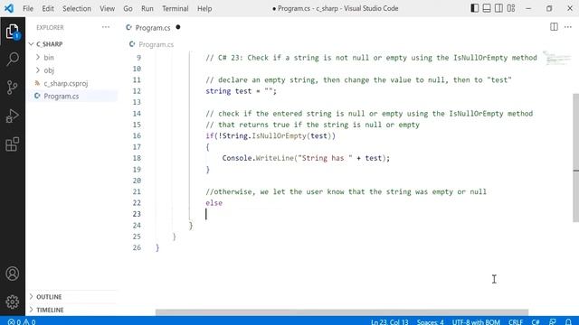 C# 23: Check if a string is not null or empty using the IsNullOrEmpty method смотреть онлайн