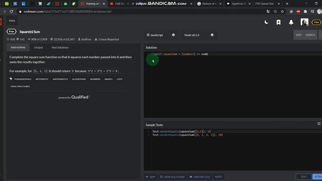 Задача на Codewars: Сумма всех элементов массива в квадрате методом map() and reduce() смотреть онлайн