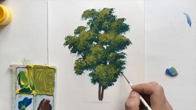 Уроки рисования. Как рисовать дерево гуашью. Пишем дерево гуашью. смотреть онлайн