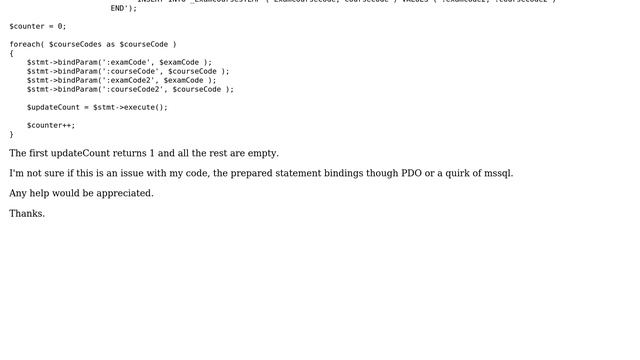 mssql pdo If Exists insert prepared statement in a loop смотреть онлайн