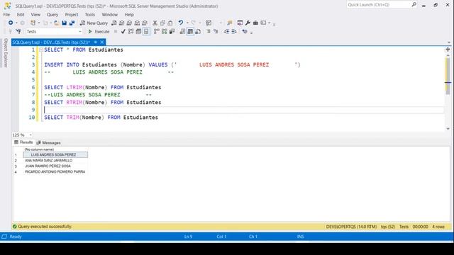 Cómo eliminar espacios a los lados de un string-cadena de texto LTRIM RTRIM TRIM en TSQL SQL Server смотреть онлайн