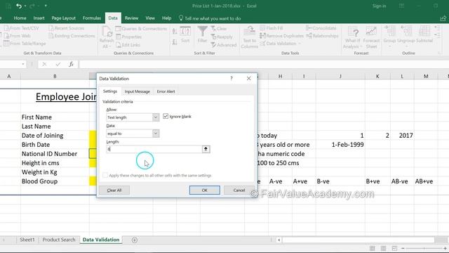 Excel 8 3 2 Data validation to control the length of alpha numeric data in a cell смотреть онлайн