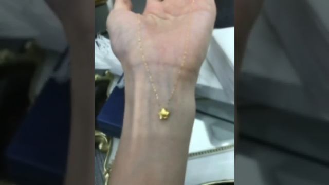 18K Au750 Solid Yellow Gold Chain Women Engagement Necklace Star Shape 24k Gold Pendant смотреть онлайн