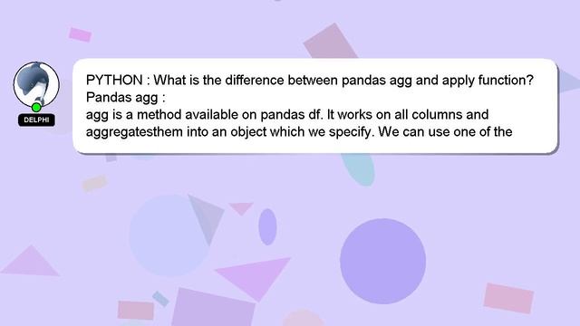 PYTHON : What is the difference between pandas agg and apply function? смотреть онлайн