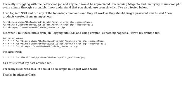 Magento: Cannot get cron.php /cron.sh to run via cronjob смотреть онлайн