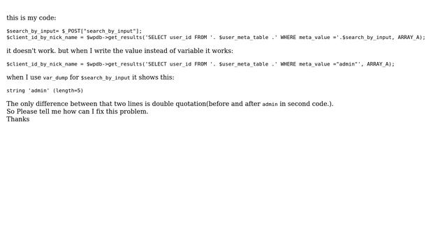 Wordpress: wpdb get results doesn't work with variable смотреть онлайн