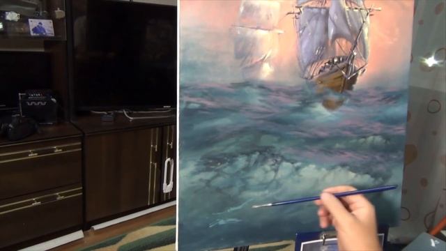 КАК ПИСАТЬ МОРЕ ВОЛНЫ морской пейзаж КАРТИНА МАСЛОМ смотреть онлайн