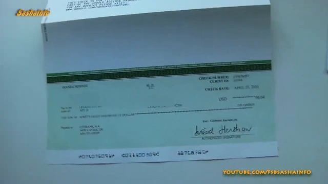 Пришёл чек от Google AdSense.