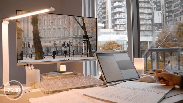 3-HOUR STUDY WITH ME [Ambient Ver.] Pomodoro 50/10 🌧️🔥 Gentle Rain & Fireplace Sounds ⏱️timer + Bel