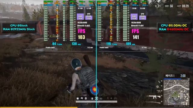 i9-10900KF 순정 vs 극 오버클럭(CPU, 램오버) - 배틀그라운드 смотреть онлайн