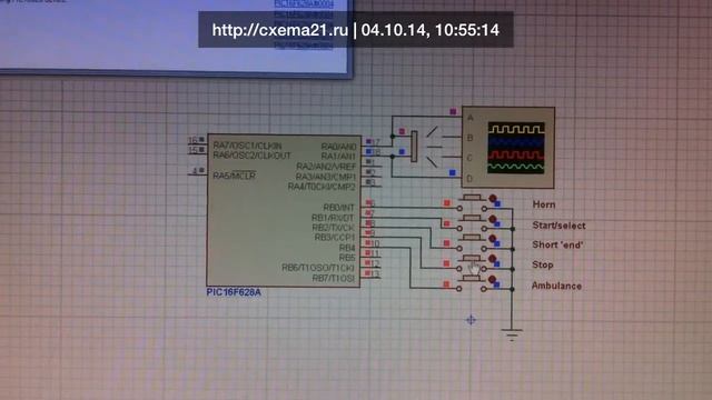 Полицейская сирена и сирена скорой помощи на PIC16F628 смотреть онлайн