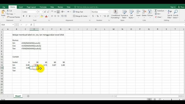 Membuat tabel sin, cos, tan menggunakan MS Excel Pada MS Office 2016 смотреть онлайн