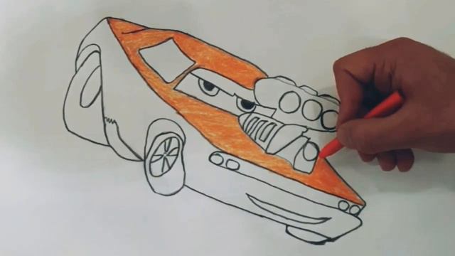 Drawing And Coloring Of Snot Rod - Disney Car - Step By Step- 2.- Kolay çizim.   Рисование Сморкач