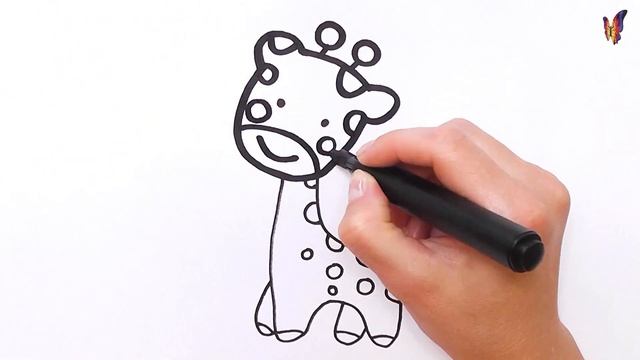 Как нарисовать и раскрасить. Детская раскраска ЖИРАФ. Раскраски Малышам. смотреть онлайн