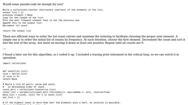 Code Review: Permutation of list in Python so that list[x] != list[x+1] (2 Solutions!!) смотреть онлайн