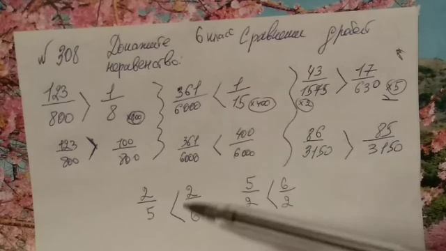 308 математика 6 класс. Тема сравнение дробей. смотреть онлайн