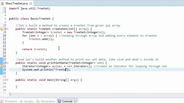 JAVA Fill TreeSet from array and Iterator example смотреть онлайн