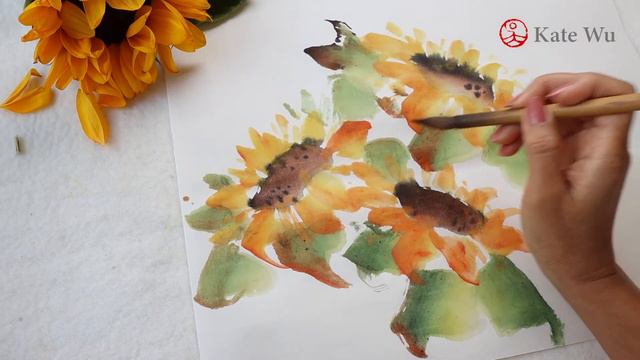 Bees and sunflowers | Chinese watercolor demonstration смотреть онлайн