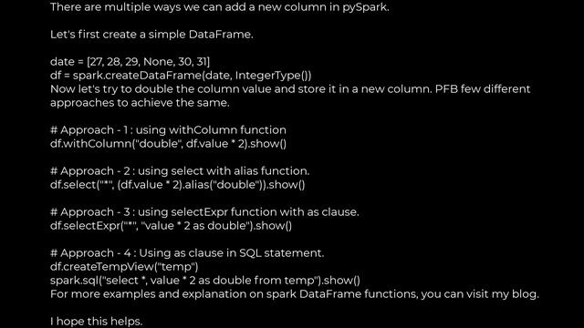 Python ;How do I add a new column to a Spark DataFrame (using PySpark)?(5solution) смотреть онлайн