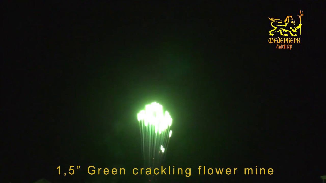 FM502 Одиночный салют 1,5"(Green crackling flower mine) смотреть онлайн
